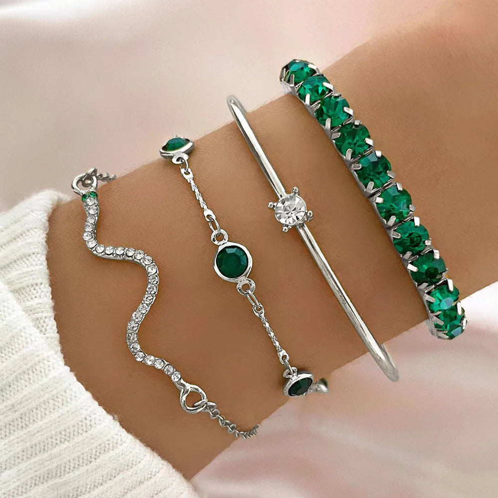 Green Emerald 4pcs Crystal Bracelet