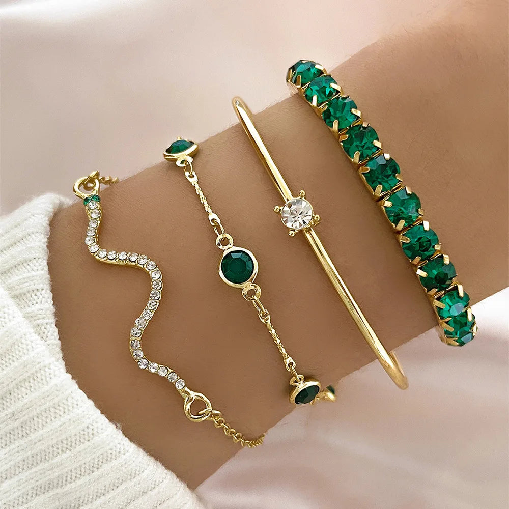 Green Emerald 4pcs Crystal Bracelet
